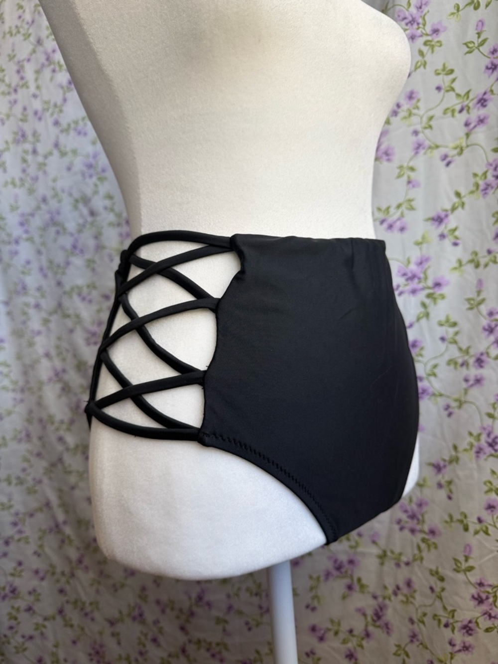 High-Waist Black Women’s Shorts with Lattice Side Detail